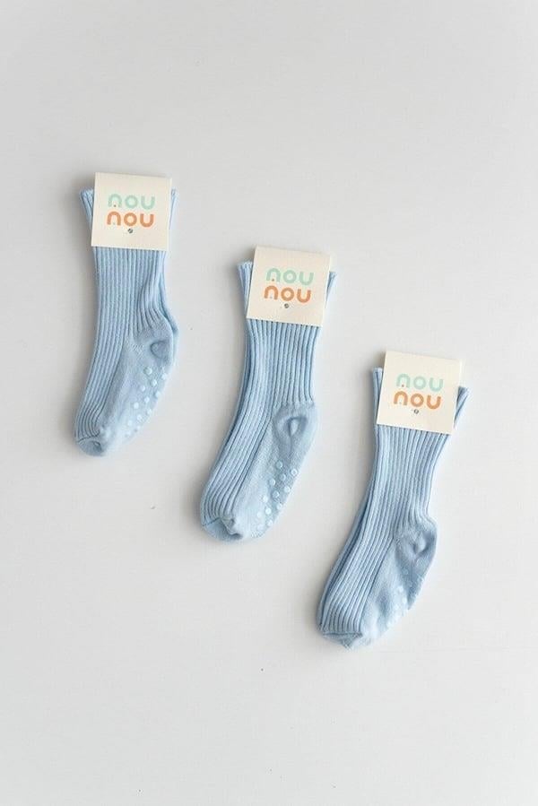 3'lü Mavi Bebek Çocuk Katlamalı Kaydırmaz Çorap Kategorisiz Mama Yoyo