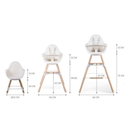 ChildHome Evolu 2 Mama Sandalyesi, Naturel / Beyaz + Beyaz Tepsi Mama Sandalyeleri