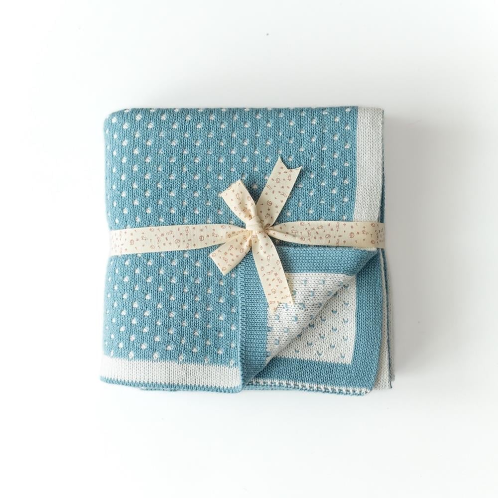 Çift Taraflı Triko Battaniye - Puantiye - Petrol Battaniyeler Mama Yoyo