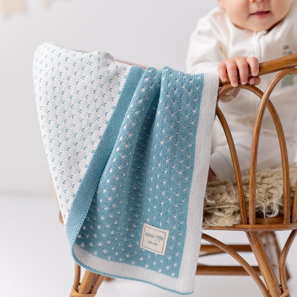 Çift Taraflı Triko Battaniye - Puantiye - Petrol Battaniyeler Mama Yoyo
