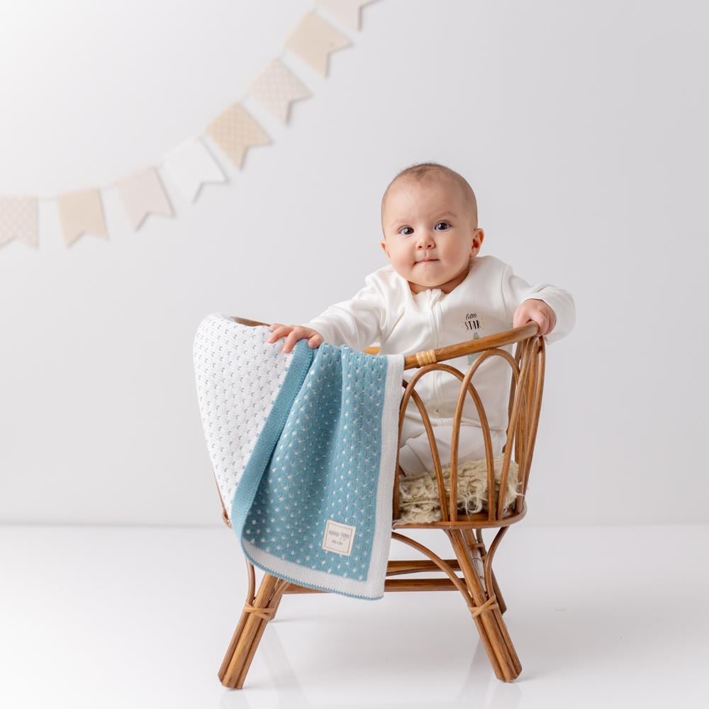 Çift Taraflı Triko Battaniye - Puantiye - Petrol Battaniyeler Mama Yoyo