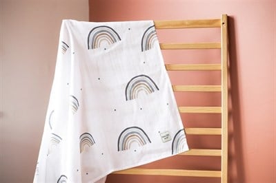 Çok Amaçlı Organik Müslin Örtü - %100 Pamuk- Rainbow - Blue  120X120 CM Tekstil Mama Yoyo Baby & Kids