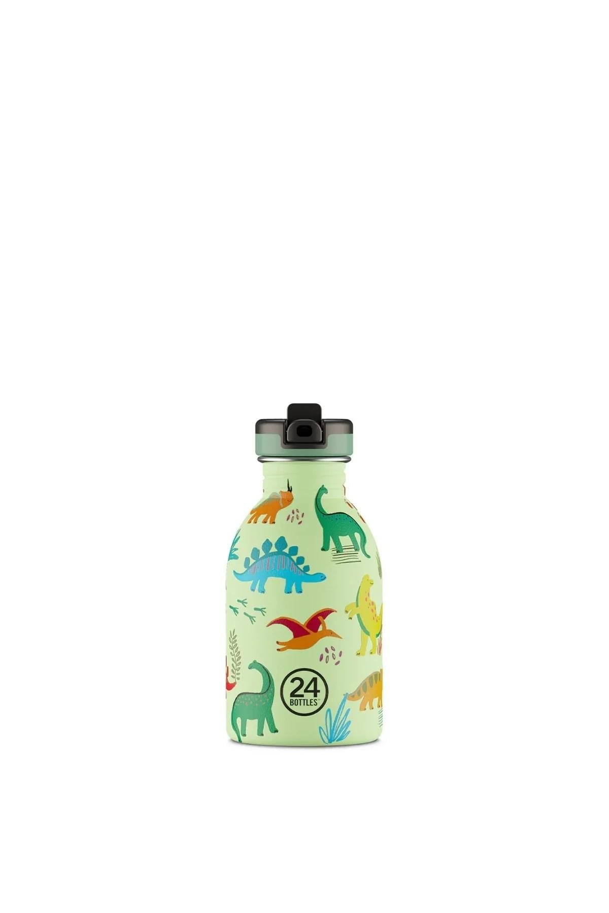 24Bottles Kids Bottle Pipetli Paslanmaz Çelik Çocuk Su Matarası 250 ml, Jurassic Friends Suluklar 24Bottles