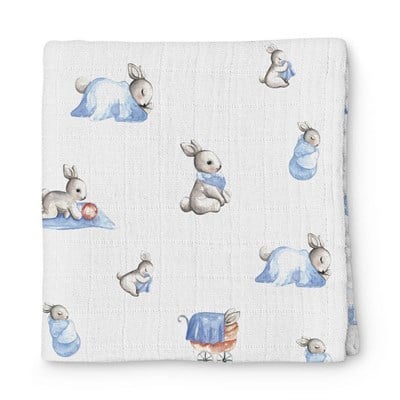 Deux  Lapins Bébé Lapin Müslin Bebek Örtü 100x100 Müslin
