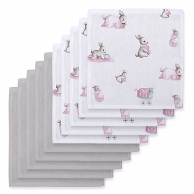 Deux  Lapins Bebe Lapin Rose & Cotton Grey 10`lu Müslin Ağız Bezi Paketi Emzirme Önlüğü