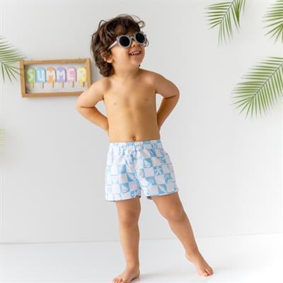 Erkek Çocuk Şort Mayo,Mavi Kareli  Çocuk Şort Mayoları Mama Yoyo Baby & Kids