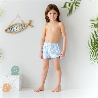 Erkek Çocuk Şort Mayo,Mavi Kareli  Çocuk Şort Mayoları Mama Yoyo Baby & Kids