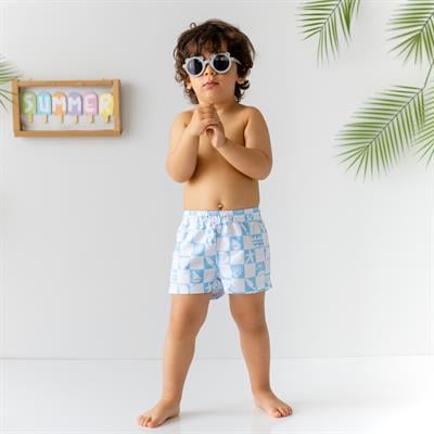 Erkek Çocuk Şort Mayo,Mavi Kareli  Çocuk Şort Mayoları Mama Yoyo Baby & Kids