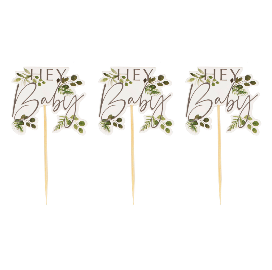 Ginger Ray - Hey Baby Botanical Cupcake Toppers - Hey Baby Botanik Cupcake Süsleri