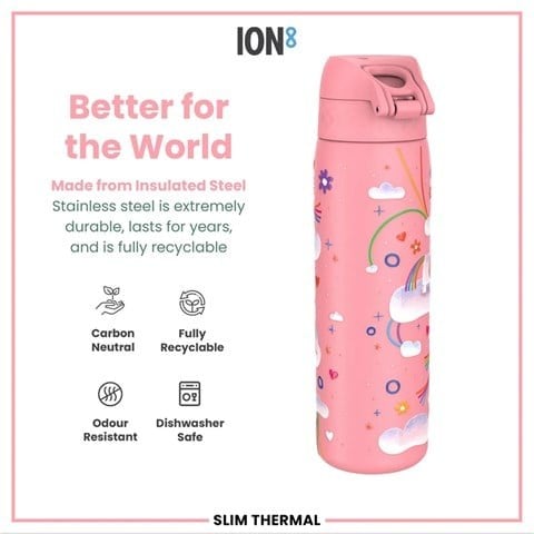 ION8 - İnce Su Termosu - Gökkuşağı Unicorn - 500 Ml - Sızdırmaz
