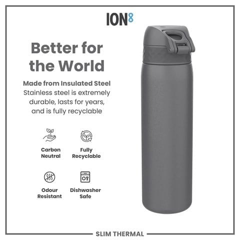 ION8 - İnce Su Termosu - Gri - 500 Ml - Sızdırmaz