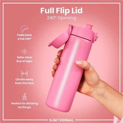ION8 - İnce Su Termosu - Gül Pembesi - 500 Ml - Sızdırmaz