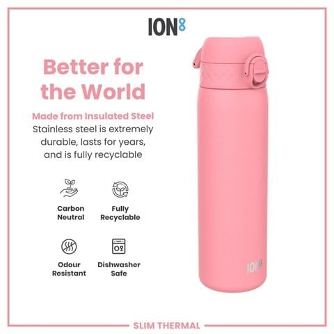 ION8 - İnce Su Termosu - Gül Pembesi - 500 Ml - Sızdırmaz