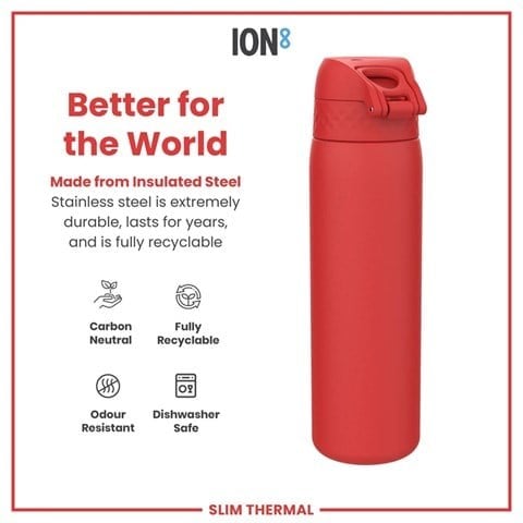 ION8 - İnce Su Termosu - Kırmızı - 500 Ml - Sızdırmaz
