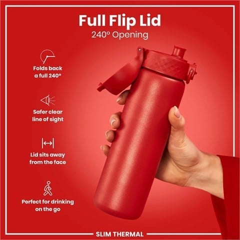 ION8 - İnce Su Termosu - Kırmızı - 500 Ml - Sızdırmaz