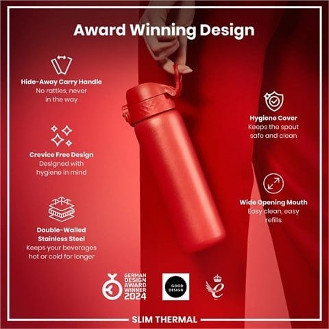 ION8 - İnce Su Termosu - Kırmızı - 500 Ml - Sızdırmaz