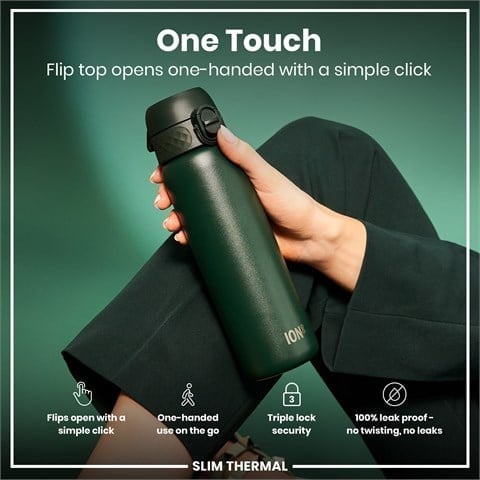 ION8 - İnce Su Termosu - Koyu Yeşil - 500 Ml - Sızdırmaz