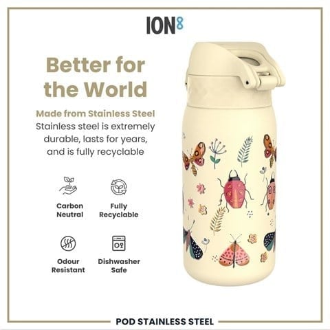 ION8 - Paslanmaz Çelik Çocuk Suluk - Böcekler Alemi - 400 Ml - Sızdırmaz
