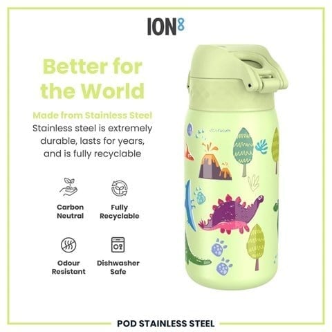 ION8 - Paslanmaz Çelik Çocuk Suluk - Dinozorlar - 400 Ml - Sızdırmaz