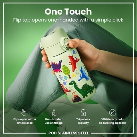 ION8 - Paslanmaz Çelik Çocuk Suluk - Dinozorlar - 400 Ml - Sızdırmaz