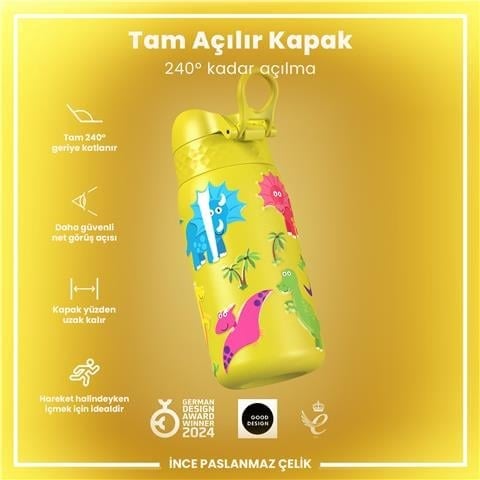 Ion8 - Paslanmaz Çelik Çocuk Suluk - Dinozorlar - 400 Ml - Sızdırmaz