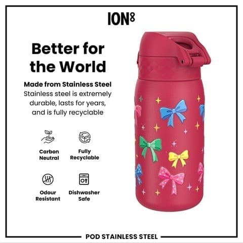 ION8 - Paslanmaz Çelik Çocuk Suluk - Fiyonklar - 400 Ml - Sızdırmaz