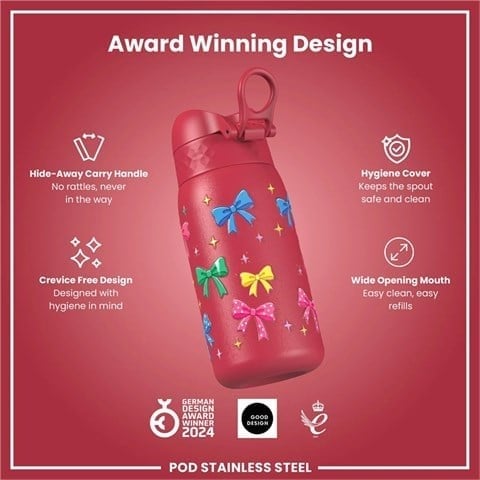 ION8 - Paslanmaz Çelik Çocuk Suluk - Fiyonklar - 400 Ml - Sızdırmaz
