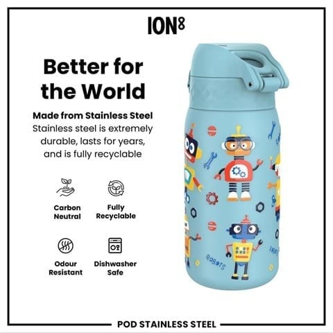 ION8 - Paslanmaz Çelik Çocuk Suluk - Robotlar - 400 Ml - Sızdırmaz