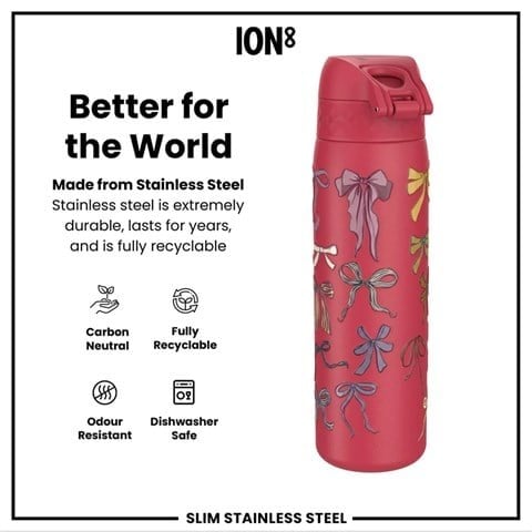 ION8 - Paslanmaz Çelik İnce Suluk - Fiyonklar - 600 Ml - Sızdırmaz
