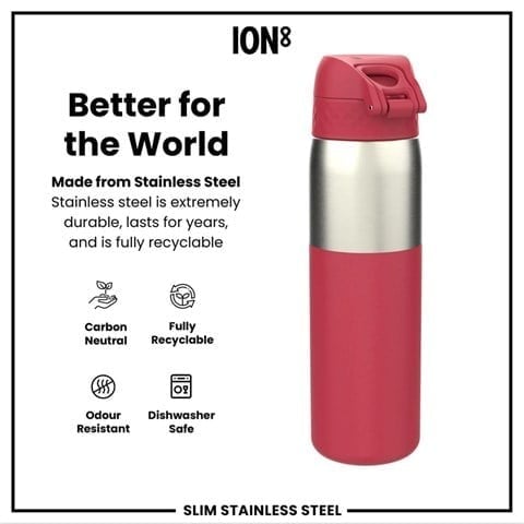 ION8 - Paslanmaz Çelik İnce Suluk - Fuşya - 600 Ml - Sızdırmaz