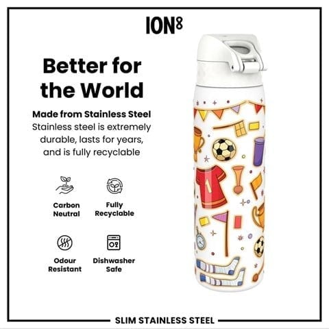 ION8 - Paslanmaz Çelik İnce Suluk - Futbol - 600 Ml - Sızdırmaz