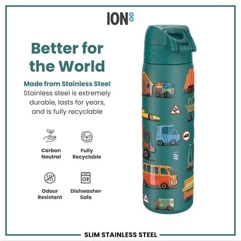 ION8 - Paslanmaz Çelik İnce Suluk - Otomobiller - 600 Ml - Sızdırmaz