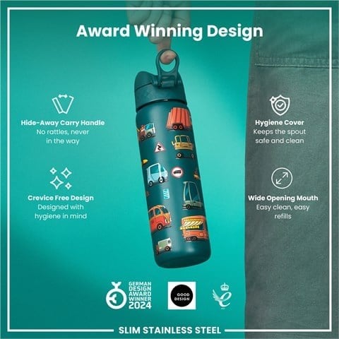 ION8 - Paslanmaz Çelik İnce Suluk - Otomobiller - 600 Ml - Sızdırmaz