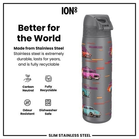 ION8 - Paslanmaz Çelik İnce Suluk - Yarış Arabaları - 600 Ml - Sızdırmaz