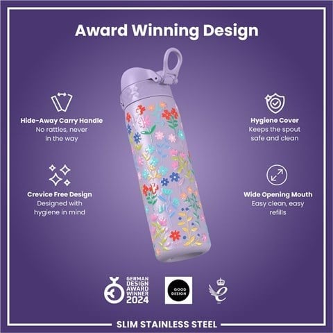 ION8 - Paslanmaz Çelik İnce Suluk - Zarif Çiçekli - 600 Ml - Sızdırmaz