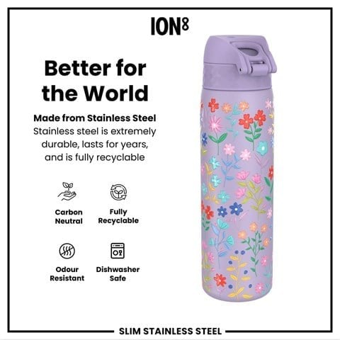 ION8 - Paslanmaz Çelik İnce Suluk - Zarif Çiçekli - 600 Ml - Sızdırmaz