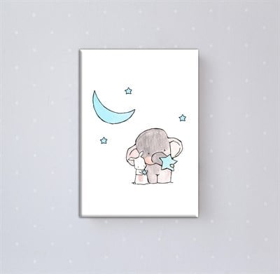 Mavi Ayılı Fil Kanvas Tablo