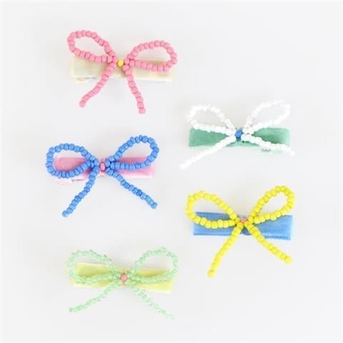 Meri Meri - Beaded Bow Hair Clips - Boncuklu Fiyonklu Saç Tokaları - 5 Adet