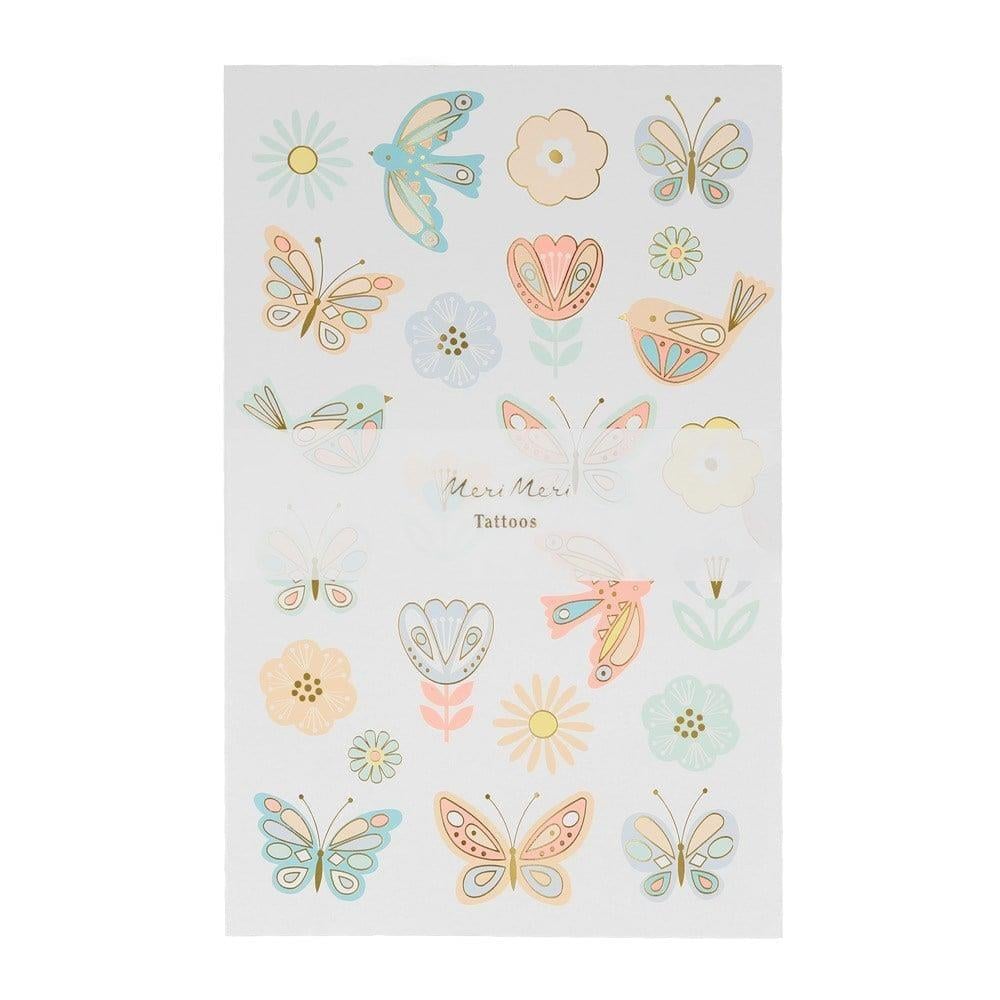 Meri Meri - Birds & Butterflies Tattoo Sheet - Kuşlar & Kelebekler Geçici Dövmeleri - 2'Li