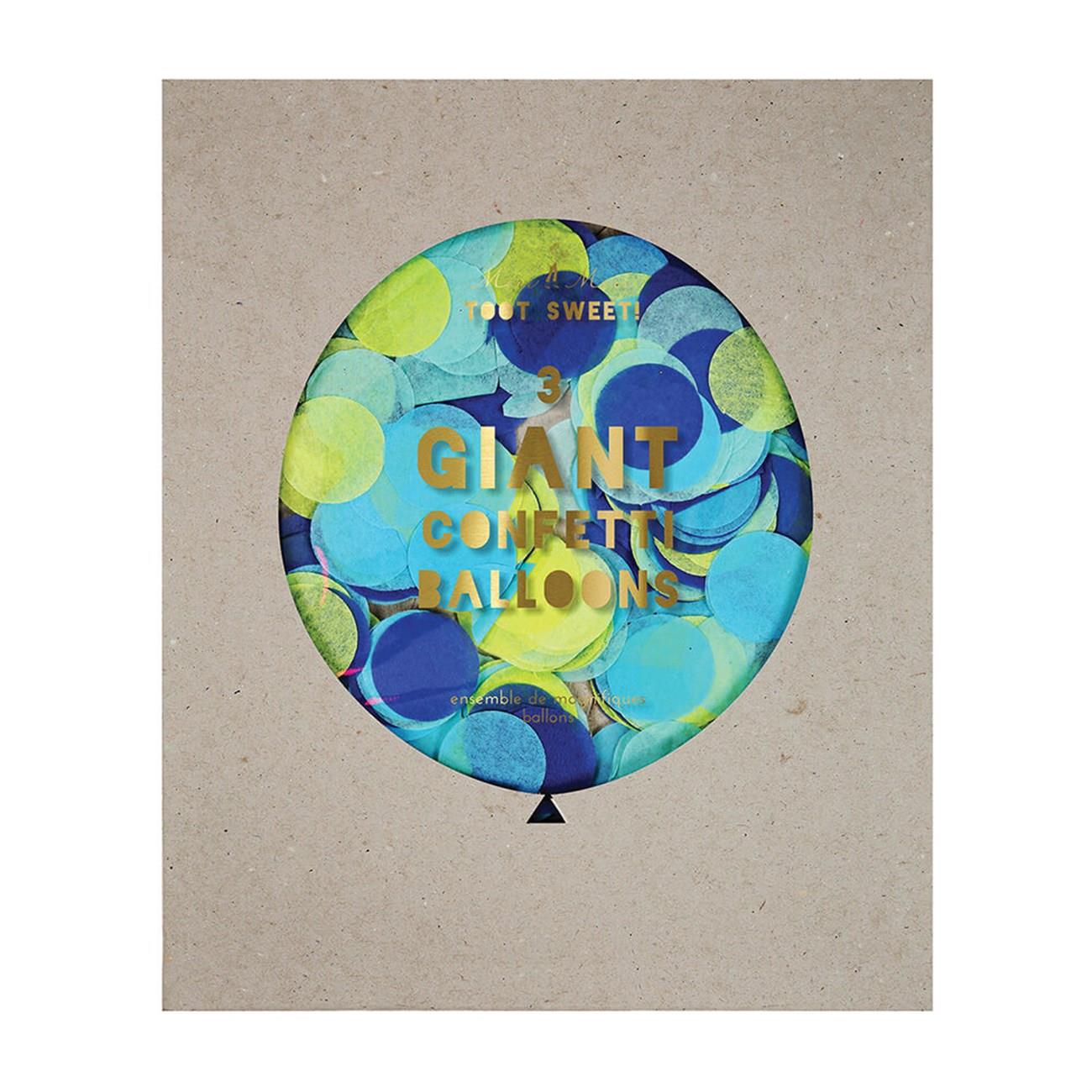 Meri Meri - Blue Giant Confetti Balloons - Dev Mavi Konfetili Balon Kit