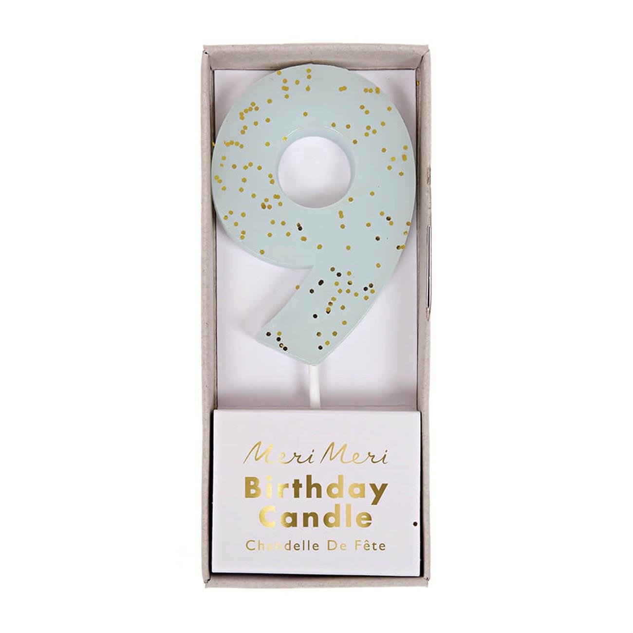 Meri Meri - Blue Number 9 Candle - 9 Numara Mavi Mum