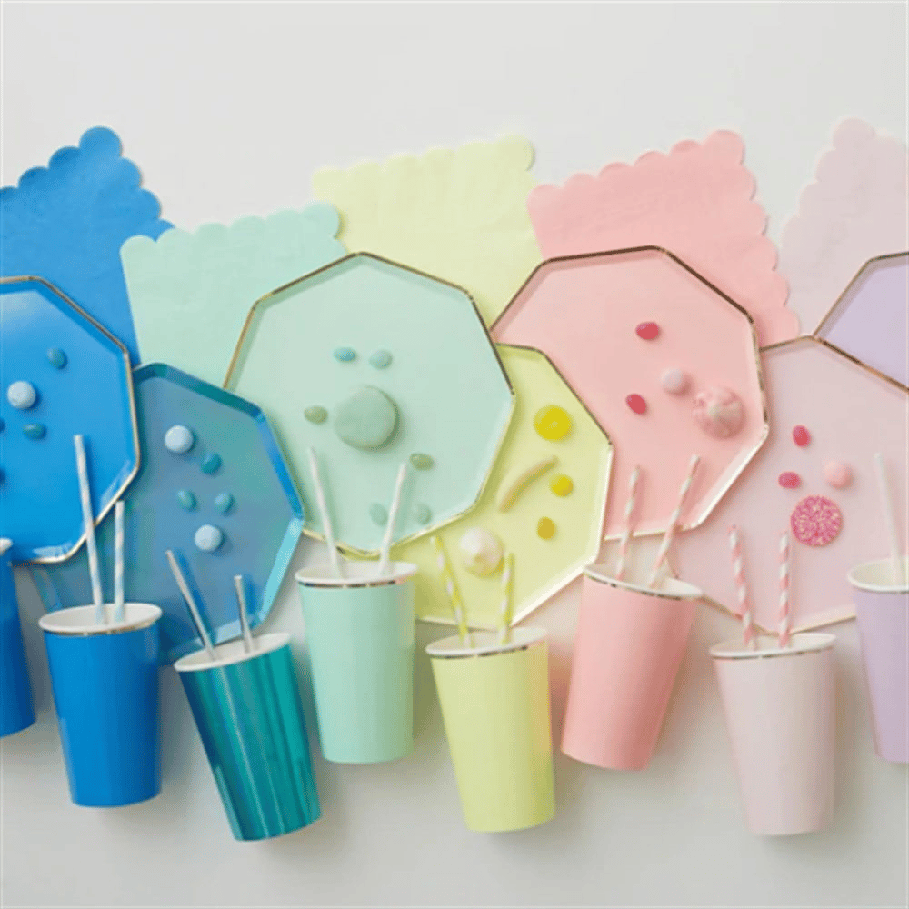 Meri Meri - Bright Blue Highball Cups - Parlak Mavi Bardaklar - L - 8'Li