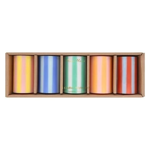 Meri Meri - Bright Striped Pillar Candles - Parlak Çizgili Sütun Mumlar - 5 Adet