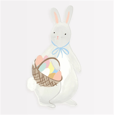 Meri Meri - Bunny With Basket Plates - Sepetli Tavşan Tabaklar - 8'li