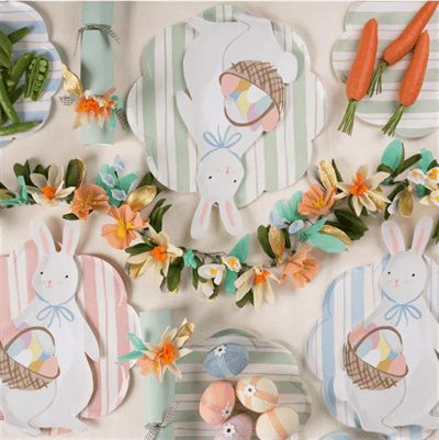 Meri Meri - Bunny With Basket Plates - Sepetli Tavşan Tabaklar - 8'li