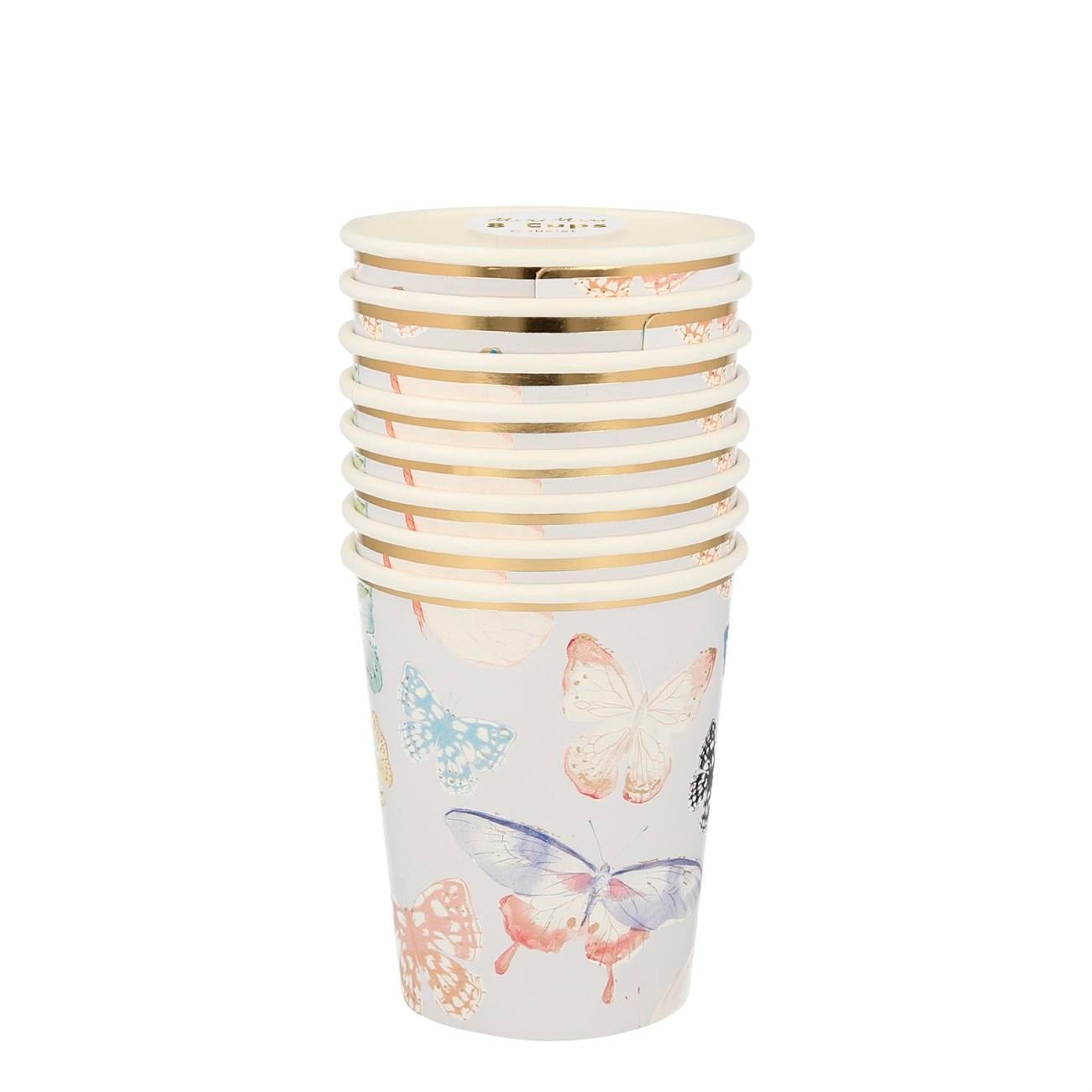 Meri Meri - Butterfly Party Cups - Kelebek Bardak - 8'li