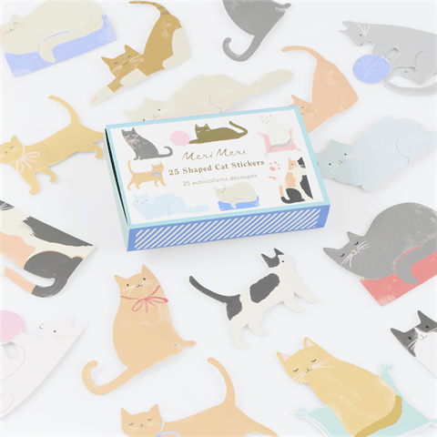 Meri Meri - Cat Shaped Stickers - Kedi Şekilli Çıkartmalar - 25 Çıkartma