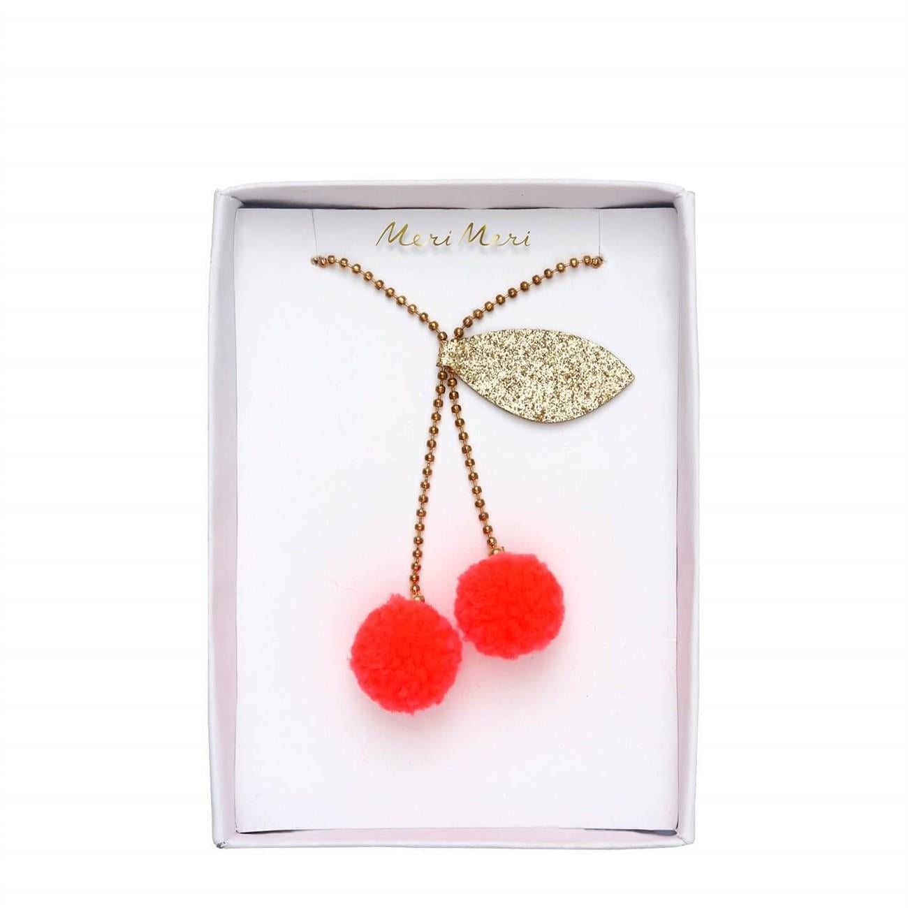 Meri Meri - Cherry Pompom Necklace - Ponpon Kiraz Kolye