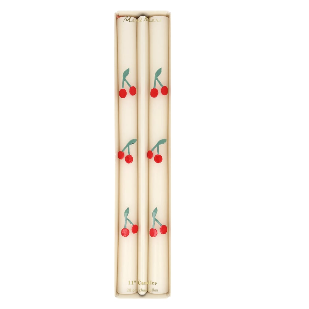 Meri Meri - Cherry Table Candles - Kiraz Desenli Şamdan Mumu - 2 Adet