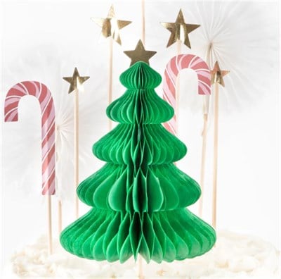 Meri Meri - Christmas Honeycomb Cake Topper Set - Petekli Yeni Yıl Pasta Süsü Seti - 10 parça